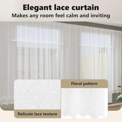 VidaXL Kantgordijn met gordijnen bloemen wit 200 x 400 cm polyester