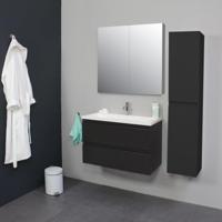 Badkamermeubel BWS Pepper Wastafel Acryl Incl Spiegelkast 2 Deurs Met Kraangat 80x55x46 cm Antraciet Boss & Wessing - thumbnail