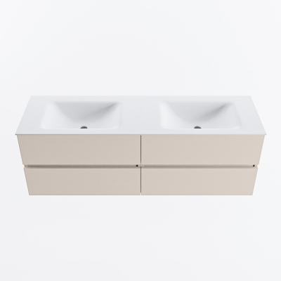 MONDIAZ VICA 150cm badmeubel onderkast Linen 4 lades. Wastafel CLOUD dubbel zonder kraangat, kleur Talc.