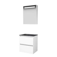 Basic-Line Premium 46 Badkamermeubelset - 80 x 46 cm - Greeploos - 2 Lades - Hardstenen Wastafel - Zonder Kraangat - Spiegelkast met LED Verlichting - Ice White - thumbnail