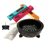 Wierookbakje Zwart Zeepsteen OHM met Witte Steentjes - thumbnail