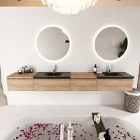 MONDIAZ BUKLA 280cm badmeubel met module 60 rechts kleur Washed Oak met 4 lades. Wastafel CLOUD dubbel 2 kraangaten kleur Urban. - thumbnail