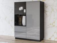 Vitrinekast HELA 2 deuren 2 lades zwart/hoogglans grijs zonder led - thumbnail