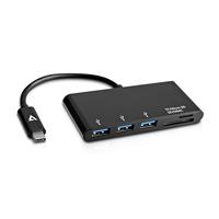 V7 V7UC3U-HUB-BLK-1E USB-C mannelijke naar 5-in-1 vrouwelijke hub Zwart - thumbnail