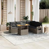 7-delige Loungeset met kussens poly rattan grijs - thumbnail