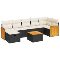 7-delige Loungeset met kussens poly rattan zwart - thumbnail