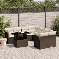 9-delige Loungeset met kussens poly rattan bruin - thumbnail