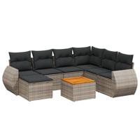 8-delige Loungeset met kussens poly rattan grijs - thumbnail