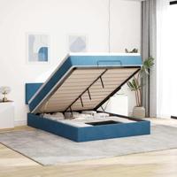 Ottoman bed met matras 140x190cm fluweel donkerblauw - thumbnail