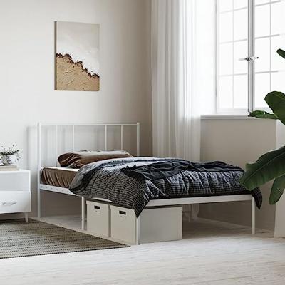 Bedframe met hoofdbord metaal wit 90x190 cm