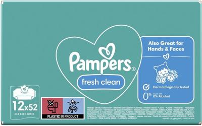 Pampers Fresh Clean vochtige doekjes, doos van 12 x 52 stuks