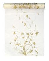 Vanille Creme Organza op Rol Gouden Bloemen (9m x 0.36m) - thumbnail