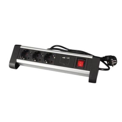 Stekkerdoos Perel bureau 3-voudig met schakelaar incl. 2 USB-poorten 1.4m zwart Stekkerdoos Perel bureau 3-voudig met schakelaar incl. 2 USB-poorten 1.4m zwart