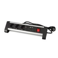 Stekkerdoos Perel bureau 3-voudig met schakelaar incl. 2 USB-poorten 1.4m zwart - thumbnail