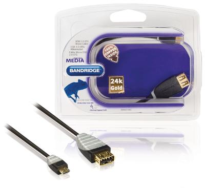 Bandridge BBM60515B02 USB 2.0-OTG-kabel (USB-stekker, 0,2 m) zwart