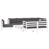 9-delige Loungeset met kussens massief grenenhout wit - thumbnail