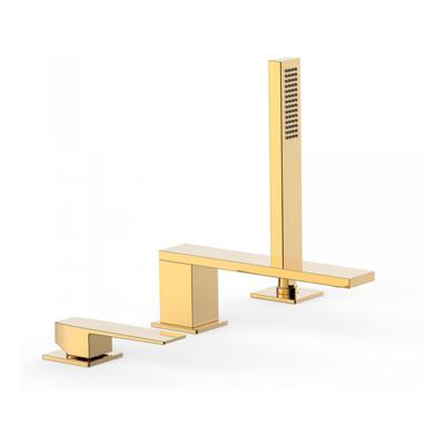 Badrandkraan Tres Slim Exclusive met Handdoucheset Rechte Uitloop 18 cm Goud Tres Badrandkraan Tres Slim Exclusive met Handdoucheset Rechte Uitloop 18 cm Goud Tres