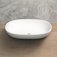 Opzetwastafel Luca Sanitair Ovaal 57x38x13.5 Solid Surface Mat Wit - thumbnail