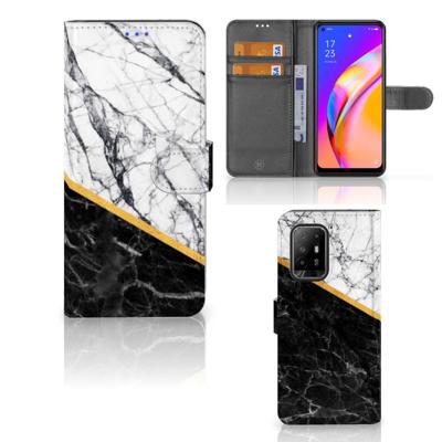 OPPO Reno5 Z | A94 5G | Bookcase | Marmer Wit Zwart - Origineel Cadeau Man OPPO Reno5 Z | A94 5G | Bookcase | Marmer Wit Zwart - Origineel Cadeau Man