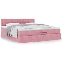 Ottoman bed met matras 200x200 cm fluweel roze - thumbnail
