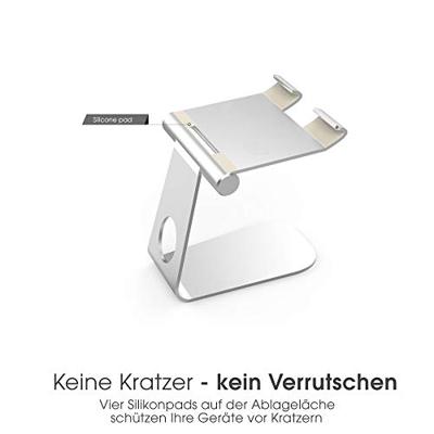 TERRATEC iTab M Zilver, Smartphone & Tablet Multihoekstandaard van aluminium, voor iPhone, iPad, Samsung Galaxy, Google Nexus en andere, instelbare kijkhoek
