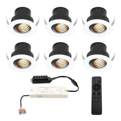 Set van 6 Medina LED Mini Inbouwspots met Trafo - 12 Volt 3 Watt 150 lumen - Dimbaar - Kantelbaar - Verzonken - Plat 35mm (Lage inbouwdiepte) - 2700K - IP44 waterdicht - Wit Set van 6 Medina LED Mini Inbouwspots met Trafo - 12 Volt 3 Watt 150 lumen - Dimbaar - Kantelbaar - Verzonken - Plat 35mm (Lage inbouwdiepte) - 2700K - IP44 waterdicht - Wit