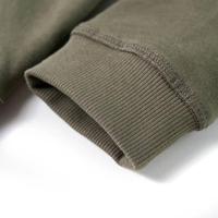 Kindertrui met capuchon terreinwagenprint 128 kakikleurig - thumbnail