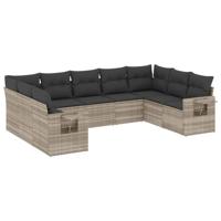 9-delige Loungeset met kussens poly rattan lichtgrijs - thumbnail