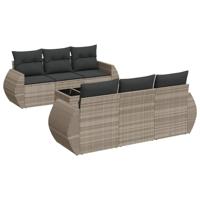 7-delige Loungeset met kussens poly rattan lichtgrijs - thumbnail