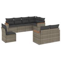 8-delige Loungeset met kussens poly rattan grijs - thumbnail