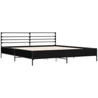 Bedframe bewerkt hout metaal zwart 200x200 cm - thumbnail