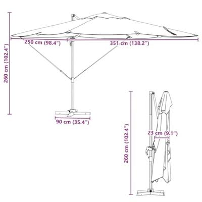 VidaXL Parasol zwart 351 x 250 x 260 cm polyester en aluminium