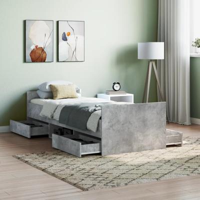 Bedframe met hoofd- en voeteneinde betongrijs 75x190 cm