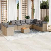 11-delige Loungeset met kussens poly rattan gemengd beige - thumbnail