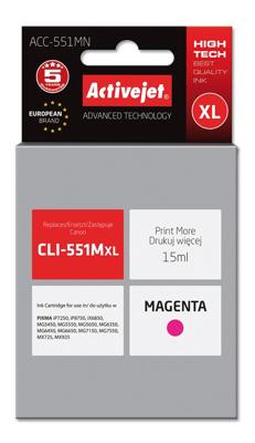 Activejet ACC-551MN inkt (Canon CLI-551M vervanging; Supreme; 15 ml; rood)
