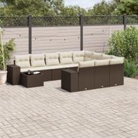 11-delige Loungeset met kussens poly rattan bruin - thumbnail
