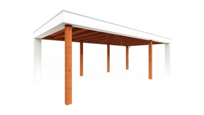Trendhout Verona overkapping 755x400 cm Lariks/Douglas blank - Plat dak model rechts- Plat dak- Onbehandeld lariks Douglas hout- Trendhout