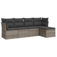 5-delige Loungeset met kussens poly rattan grijs - thumbnail