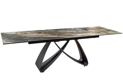Uitschuifbare eettafel INFINITY 180-260cm taupe keramiek marmer zwart metaal - 45181