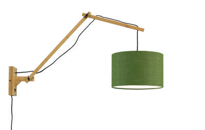 GOOD&MOJO Wandlamp 'Andes' Large, Bamboe en Eco linnen, kleur Groen/Naturel GOOD&MOJO Wandlamp 'Andes' Large, Bamboe en Eco linnen, kleur Groen/Naturel