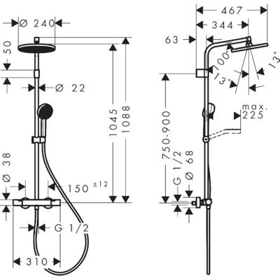 hansgrohe Activera S Showerpipe 240 - 1jet - EcoSmart met Ecostat Fine Varia - chroom 28078000
