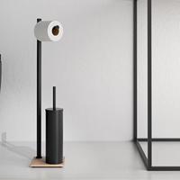 Vrijstaand Closetrol- en Borstelhouder Sapho Trilly Mat Zwart met Bamboe - thumbnail