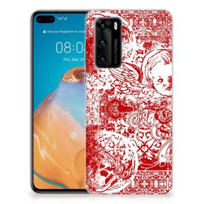 Silicone Back Case Huawei P40 Angel Skull Rood Silicone Back Case Huawei P40 Angel Skull Rood