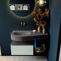 MONDIAZ RIVA 100cm badmeubel onderkast / planchet kleur Greey met 1 lade. Wastafel DULCET links 0 kraangaten kleur Dark_Grey. - thumbnail