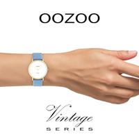 OOZOO C20225 Horloge Vintage staal-leder goudkleurig-lichtblauw 40 mm - thumbnail