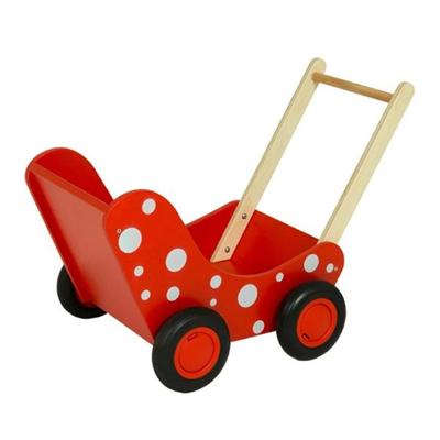 Houten Poppenwagen - Rood met witte stippen