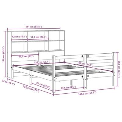 Bed met boekenkast zonder matras hout wasbruin 135x190 cm