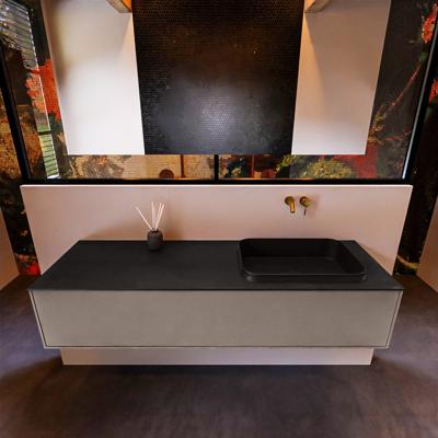 Badkamermeubelset Mondiaz Erin 150 cm met 1 Lade met RIDGE Wastafel Rechts Urban Zonder Kraangaten Greeploos Mat Smoke