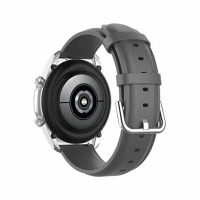 By Qubix - Compatible met Garmin Forerunner 255 - Classic leren bandje - Grijs - leather - Compatible Garmin bandje - Bandbreedte: 22mm