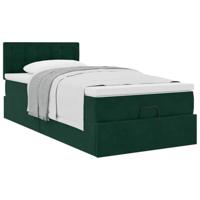 Ottoman bed met matras 100x200 cm fluweel donkergroen - thumbnail